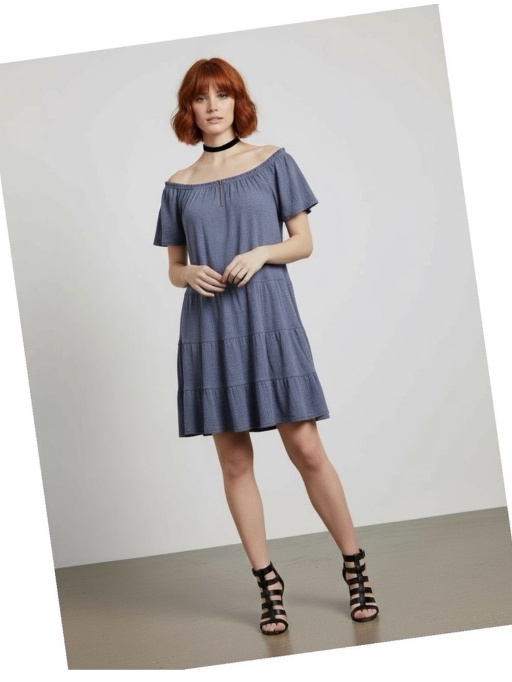 MAX STUDIO Blue Gauze Of the Shoulder Mini Dress, Size XL NWOT